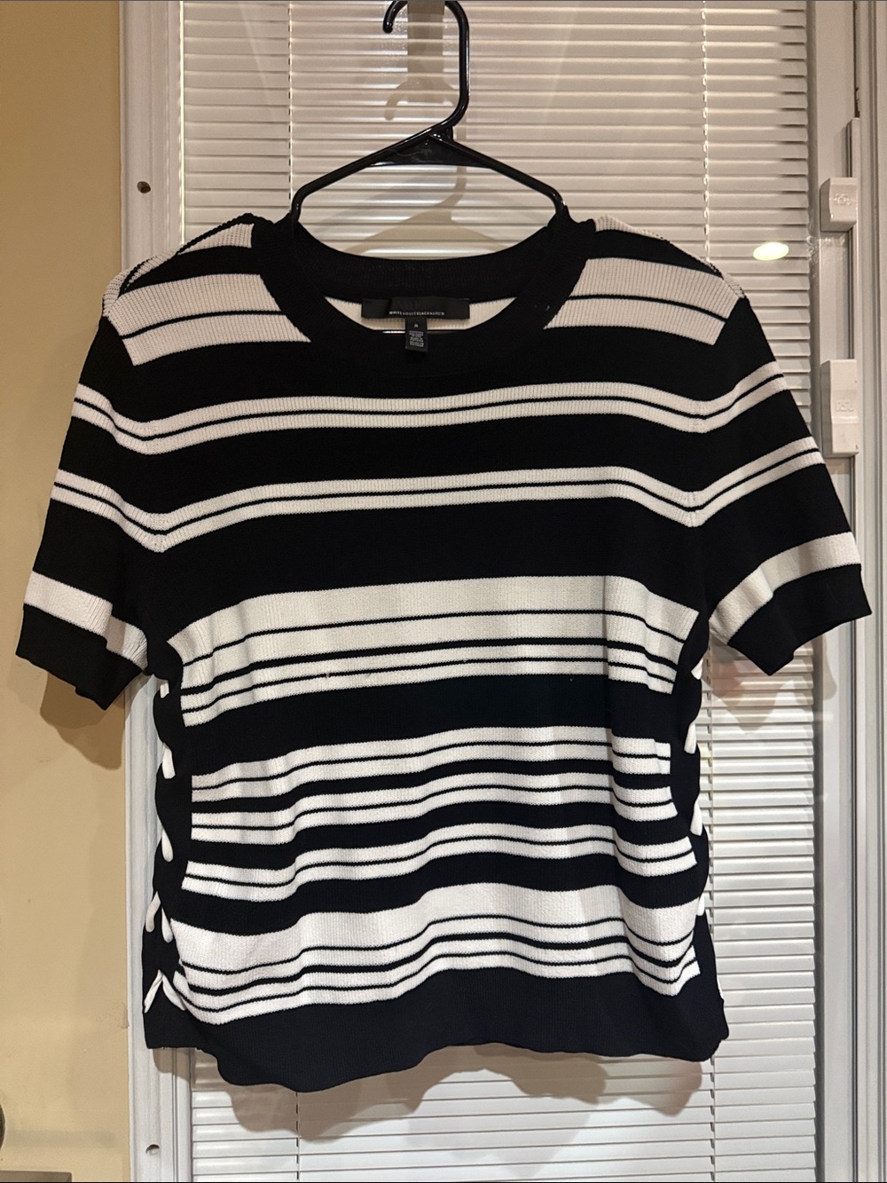 White House Black Market Black and White Striped Short Sleeve Top